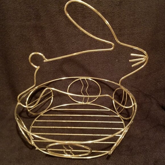 Vintage Gold Homco Easter Bunny Rabbit Basket Brass Plated - Picture 4 of 7